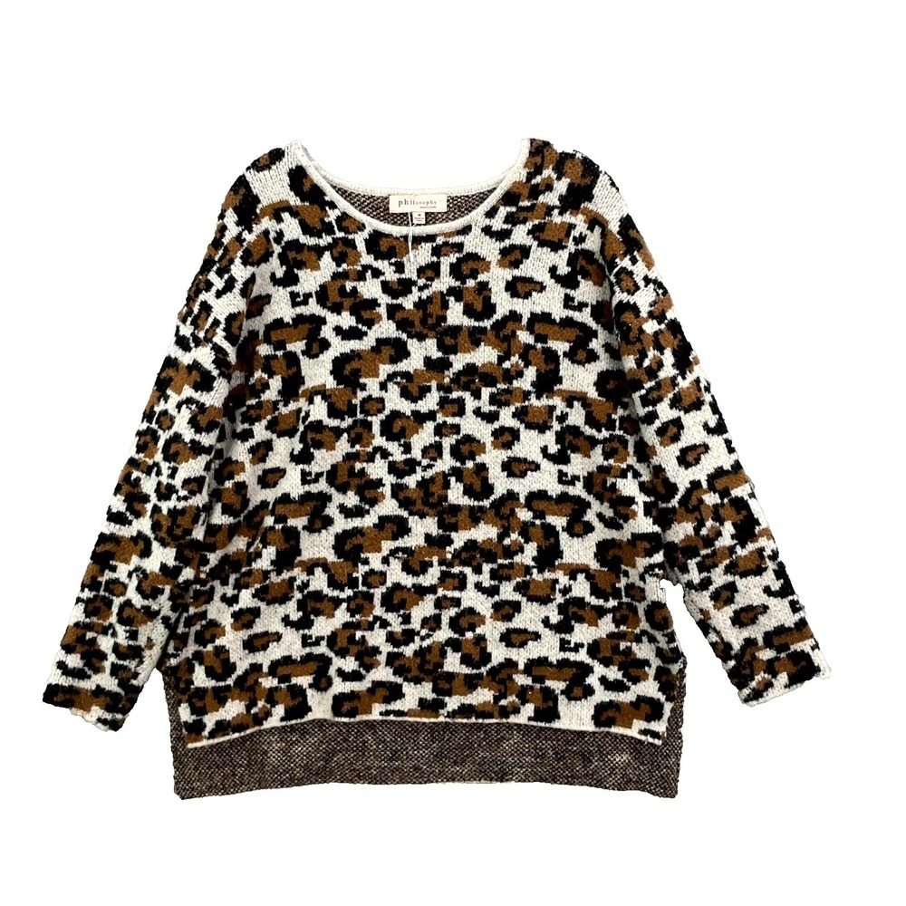 Philosophy Republic Clothing Sweater Womens Medium Brown Leopard Knit Cozy Chic‎